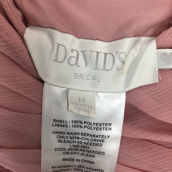 David’s Bridal Strapless Pink Crinkle Chiffon Bridesmaid Dress with Cascade - Picture 8 of 9